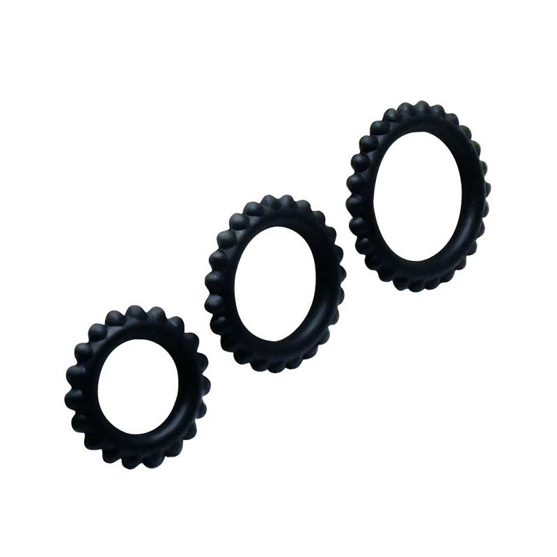 BAILE - TITAN SET 3 PCS COCK RING BLACK 2.8 + 2.4 + 1.9 CM