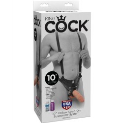 KING COCK - STRAP-ON CON DILDO HUECO 25.5 CM Y TIRANTES COLOR CARNE