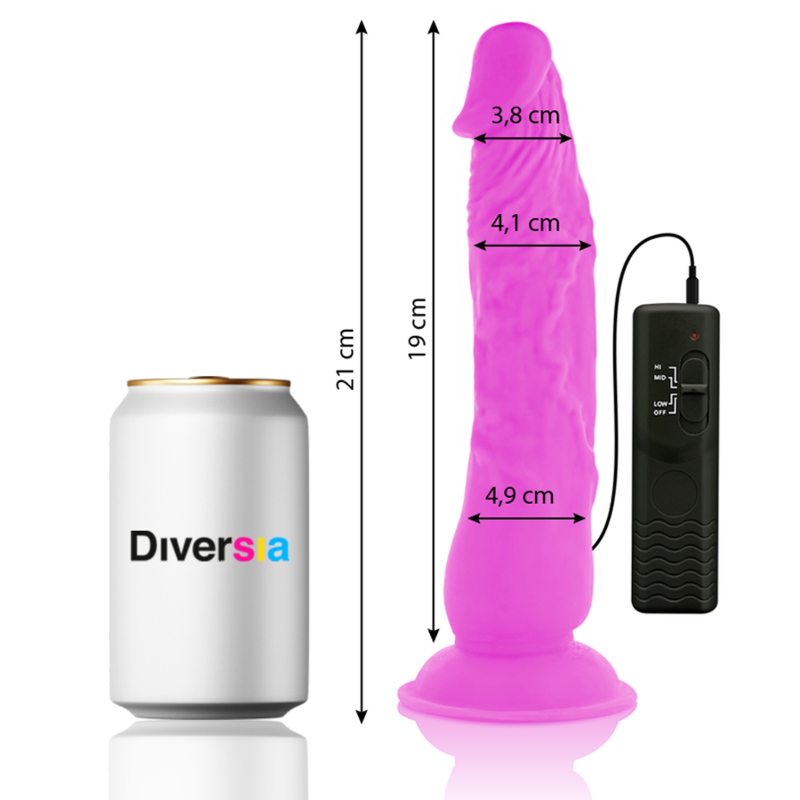 DIVERSIA - DILDO REALISTICO FLEXIBLE CON VIBRACION LILA 21 CM -O- 4.9 CM