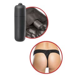 FETISH FANTASY SERIES - TANGA DE ENCAJE NEGRO CON VIBRADOR