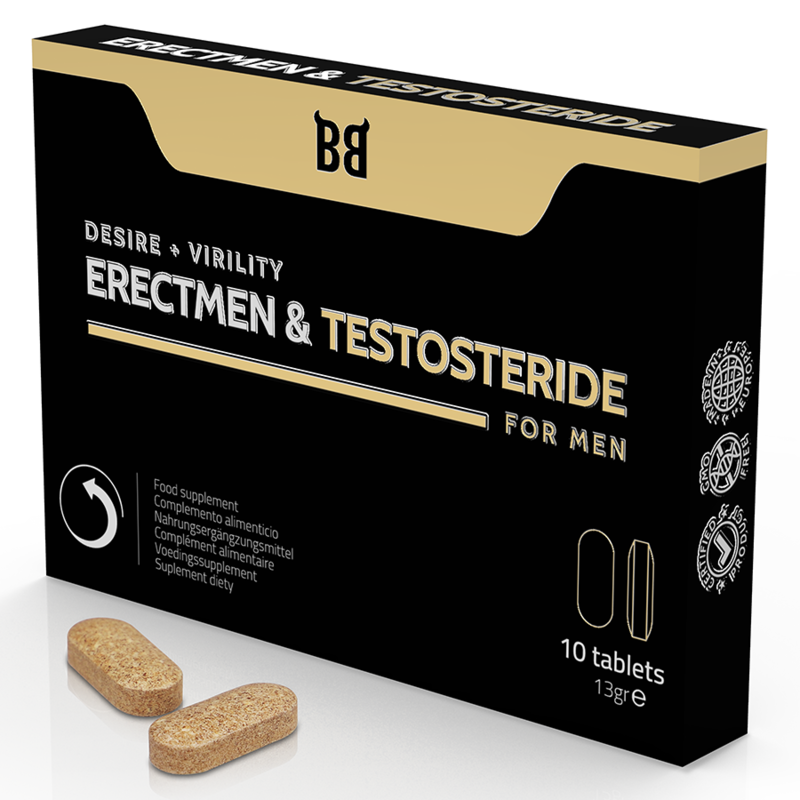 BLACK BULL - ERECTMEN  TESTOSTERIDE POTENCIA Y TESTOSTERONA PARA HOMBRE 10 CÁPSULAS