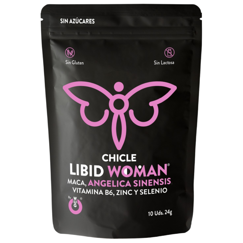 Chicle WUG LIBID WOMAN  Chicle funcional con Maca, Ginseng Femenino y Zinc para potenciar la vitalidad femenina
