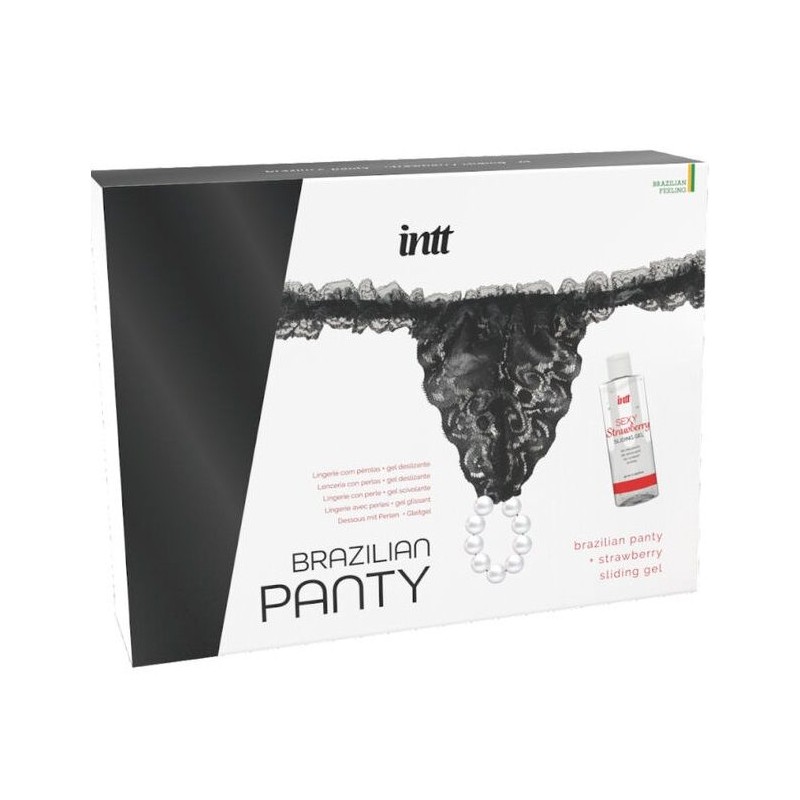 INTT RELEASES - BRAZILIAN BLACK PANTY WITH PEARLS AND LUBRICANT GEL 50 ML