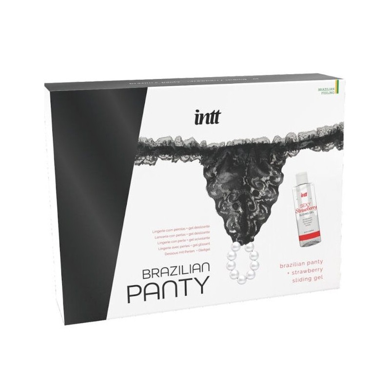 INTT RELEASES - PANTY BRASILEÑA NEGRA CON PERLAS Y GEL LUBRICANTE 50 ML