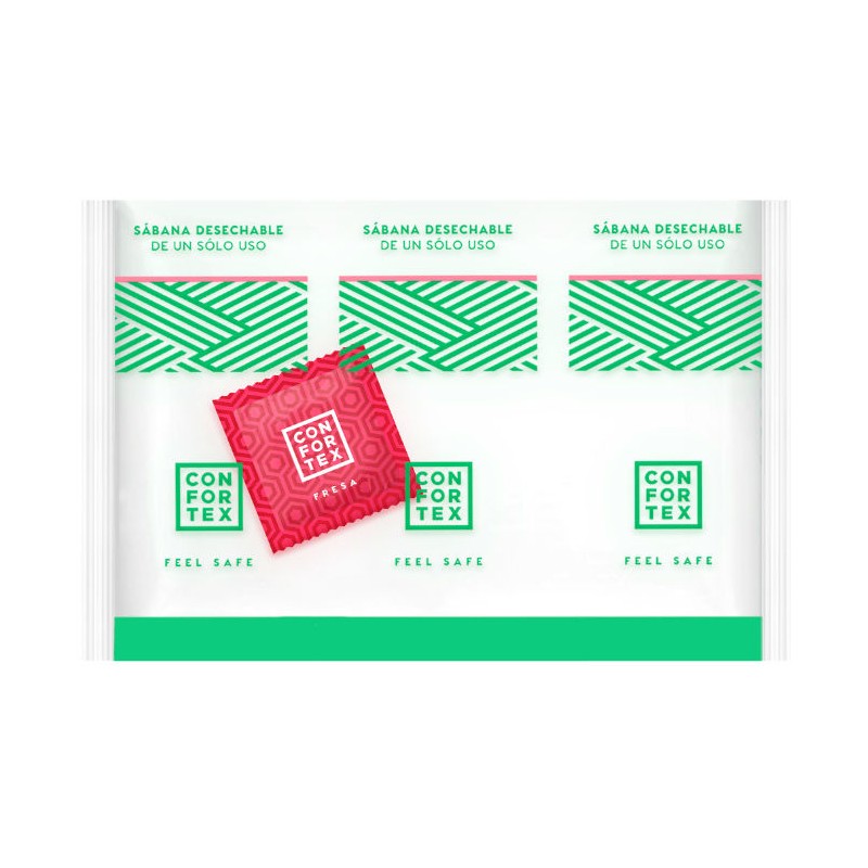 CONFORTEX - DISPOSABLE HYGIENIC SHEETS, INDIVIDUAL BAG + STRAWBERRY CONDOM