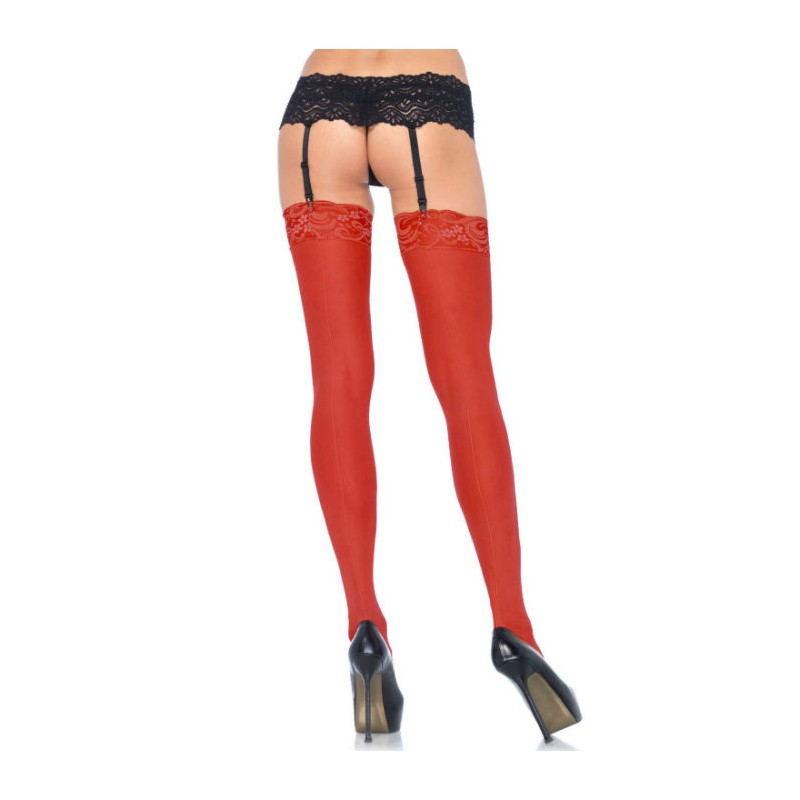 LEG AVENUE - MEDIAS CON COSTURA TRASERA Y LIGA ENCAJE ROJO