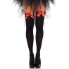 LEG AVENUE - MEDIAS ALTAS NEGRAS CON LACITO ROJO TALLA UNICA