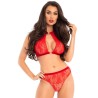 LEG AVENUE - SET DOS PIEZAS PANTIES Y TOP CUELLO HALTER ROJO S/M