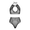 LEG AVENUE - TWO PIECES SET HALTER CROP TOP  THONG PANTY PANTY ONE SIZE