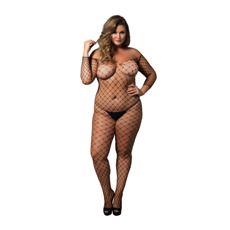 LEG AVENUE - OFF THE SHOULDER BODYSTOCKING NEGRO TALLA GRANDE