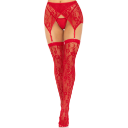LEG AVENUE - MEDIAS ENCAJE  LIGUERO ROJO