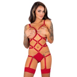 LIVCO CORSETTI FASHION -  THIARA LC 20213 SET BODY + MEDIAS ROJA S/M