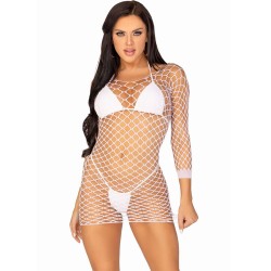 LEG AVENUE - VESTIDO DE REJILLA MANGA LARGA BLANCO TALLA ÚNICA