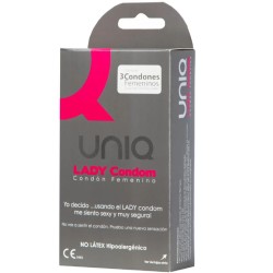 UNIQ -  LADY CONDOM PRESERVATIVOS FEMENINOS CON LIGUERO SIN LATEX 3 UNIDADES