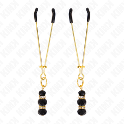 KINK - PINZAS PARA PEZONES DORADA FINA CON TRIPLE BOLA DE VIDRIO NEGRO 7 CM