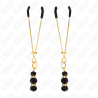 KINK - GOLD THIN NIPPLE CLAMPS WITH 3 BLACK GLASS BEADS 7 CM