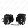 KINK - FUR LINED WRIST RESTRAINTS BLACK WITH BLACK BELT ADJUSTABLE 17-29 CM X 6 CM