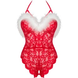 LIVCO CORSETTI FASHION - SANTAS LACE LADY BODY CROTCHLESS NAVIDEÑO S/M