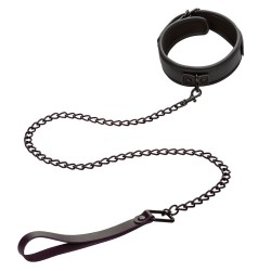 CALEXOTICS - NOCTURNAL COLLAR  LEASH LEATHER ADJUSTABLE BLACK