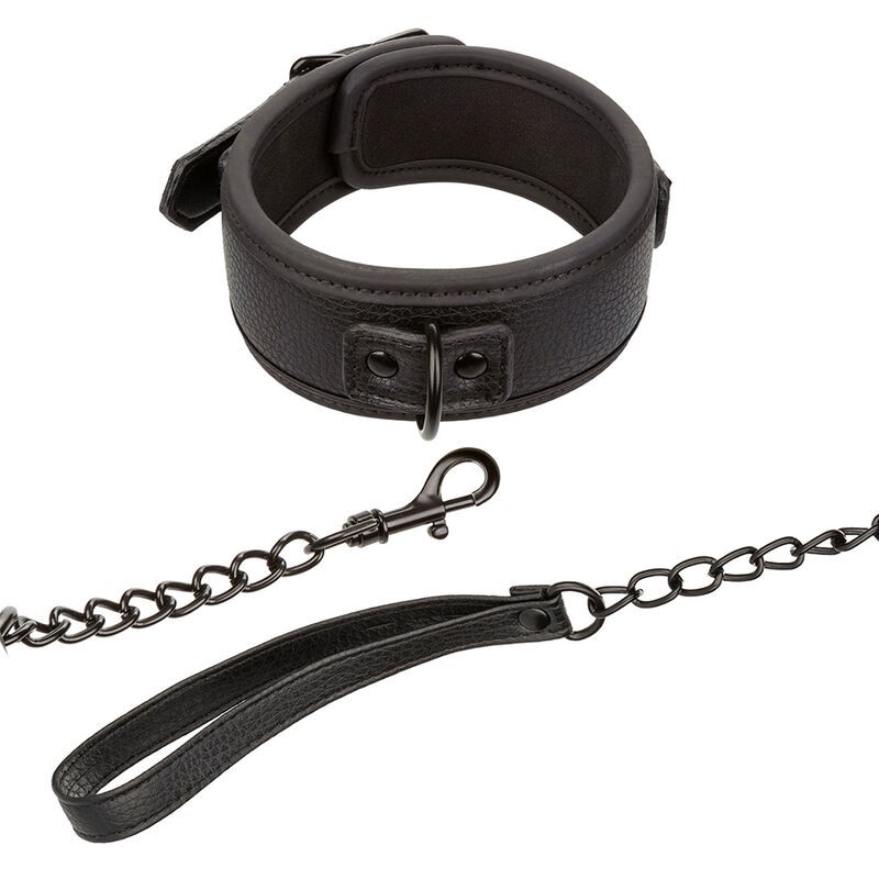 CALEXOTICS - NOCTURNAL COLLAR  LEASH LEATHER ADJUSTABLE BLACK