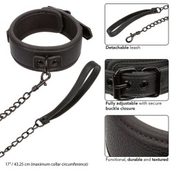CALEXOTICS - NOCTURNAL COLLAR  LEASH LEATHER ADJUSTABLE BLACK