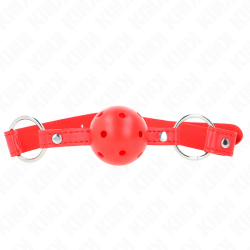 KINK - MORDAZA DE BOLA 4 CM TRANSPIRABLE CON DOBLE REMACHE MODELO 1 ROJO 62 x 2.5 CM AJUSTABLE 42-58 CM