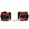KINK - SHORT VELVET LACE WRIST RESTRAINTS AND NYLON BIND RED / BLACK 23 X 6.5 CM