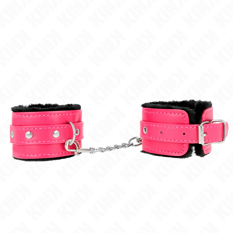 KINK - MUÑEQUERAS FORRADAS PREMIUM NEGRO CON CORREA FUCSIA AJUSTABLE 17-29 CM X 6 CM