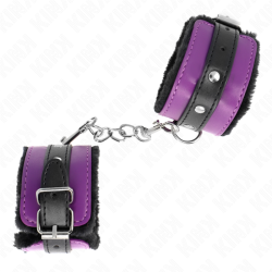 KINK - MUÑEQUERAS FORRADAS PREMIUM NEGRO CON CORREA VIOLETA / NEGRO AJUSTABLE 17-29 CM X 6 CM