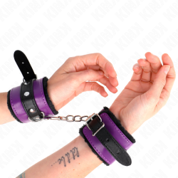KINK - PREMIUM FUR LINED WRIST RESTRAINTS BLACK WITH PURPLE / BLACK BELT ADJUSTABLE 17-29 CM X 6 CM