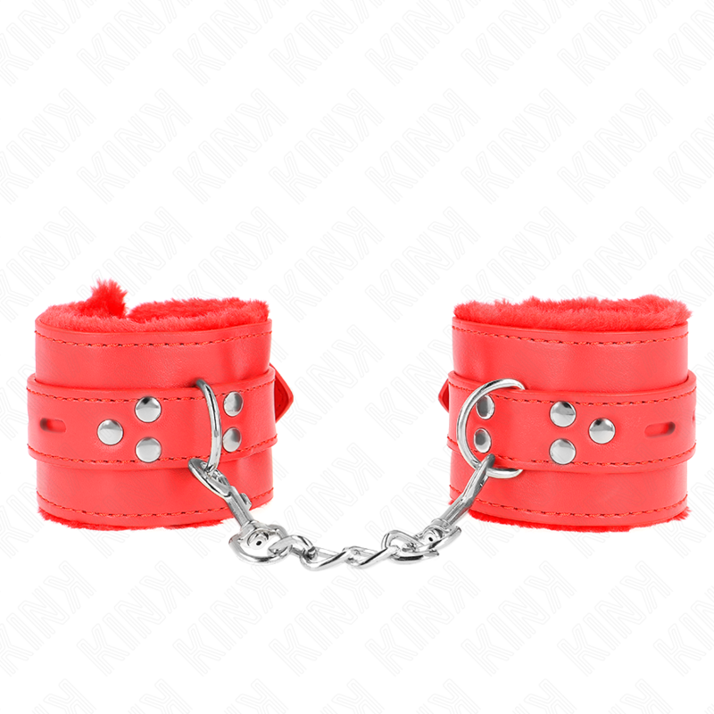 KINK - MUÑEQUERAS FORRADAS CON AGUJEROS CUADRADOS ROJO Y CORREA ROJO AJUSTABLE 17-29 CM X 6 CM