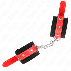 KINK - MUÑEQUERAS DE NYLON NEGRO CON CORREA POLIPIEL ROJO AJUSTABLE 19-24 CM X 5.5 CM