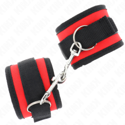 KINK - NYLON BIND HOOKLOOP WRIST RESTRAINTS RED-BLACK MODEL 2 ADJUSTABLE 18-35 CM X 6 CM