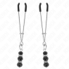 KINK - PINZAS PARA PEZONES PLATEADA FINA CON TRIPLE BOLA DE VIDRIO NEGRO 7 CM