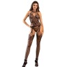 SUBBLIME - 952136 FISHNET CROTCHLESS BODYSTOCKING WITH FLORAL DETAILS AND BLACK HALTER NECK ONE SIZE