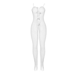 SUBBLIME - 951740 BODYSTOCKING WHITE FISHNET CROTCHLESS WITH BOWS ONE SIZE