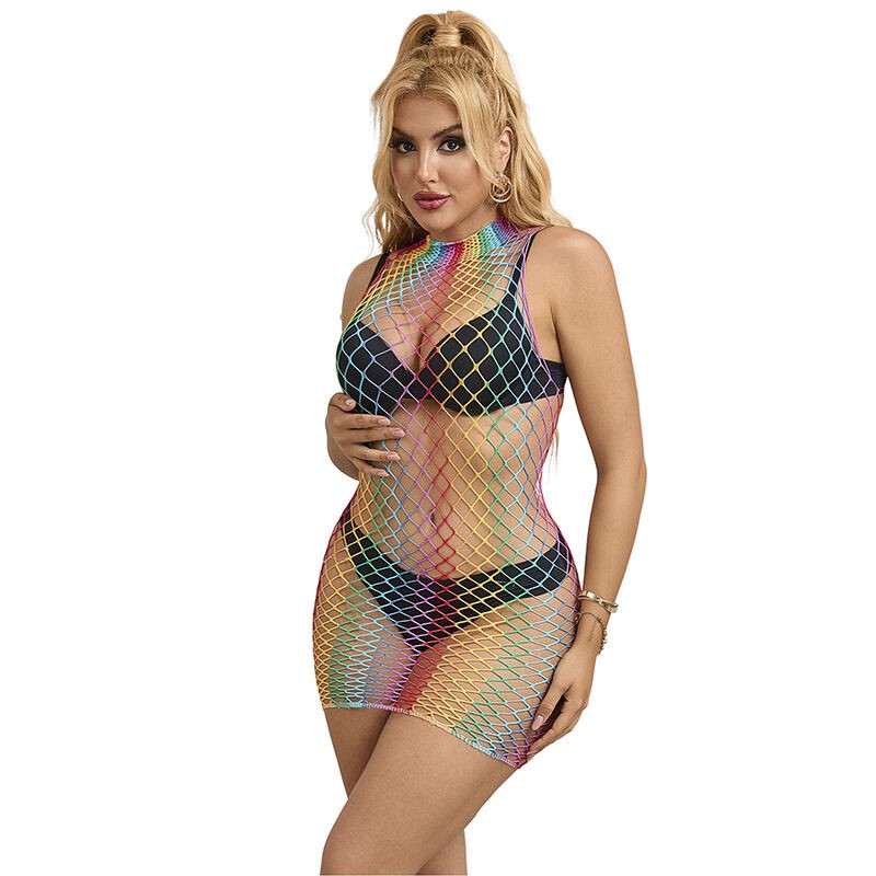 SUBBLIME - 952433 VESTIDO DE REJILLA SIN MANGAS CON CUELLO ALTO ARCOIRIS TALLA ÚNICA