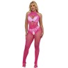 SUBBLIME - 952389 BODYSTOCKING CROTCHLESS DE REJILLA Y ENCAJE CON CUELLO ALTO ROSA TALLA ÚNICA