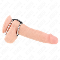 KINK - ANILLO PENE METAL DOBLE 3.8 CM A 5 CM CONECTADOS CON CUERO