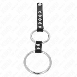 KINK - ANILLO PENE METAL DOBLE 3.8 CM A 5 CM CONECTADOS CON CUERO