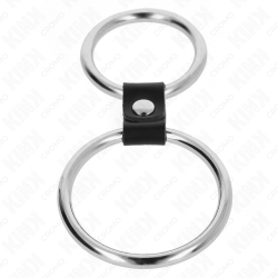 KINK - ANILLO PENE DOBLE METAL 3.7 CM A 5 CM CONECTADOS POR CORREA POLIPIEL MODELO 1