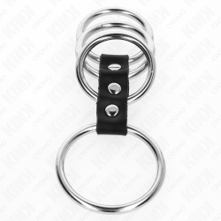 KINK - 4 ANILLOS PENE METAL 3.7 CM A 5 CM CONECTADOS POR CUERO