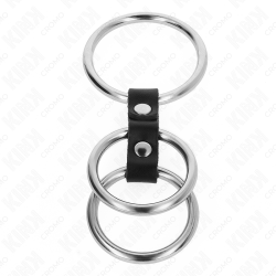 KINK - ANILLO PENE TRIPLE METAL 3.7 CM A 5 CM CONECTADOS CON CUERO