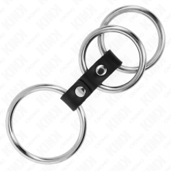 KINK - ANILLO PENE TRIPLE METAL 3.7 CM A 5 CM CONECTADOS CON CUERO