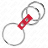 KINK - ANILLO PENE TRIPLE METAL 3.7 CM A 5 CM CONECTADOS CON CUERO ROJO