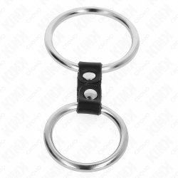 KINK - ANILLO PENE DOBLE METAL 3.7 CM A 5 CM CONECTADOS POR CORREA POLIPIEL MODELO 2