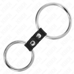 KINK - ANILLO PENE DOBLE METAL 3.7 CM A 5 CM CONECTADOS POR CORREA POLIPIEL MODELO 2