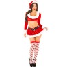 LEG AVENUE - DISFRAZ DE NAVIDAD SEXY CROP TOP + FALDA + CINTURÓN + SOMBRERO ROJO/BLANCO TALLA S