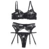 SUBBLIME - 945237 SUJETADOR + PANTIES CON LIGUERO DISEÑO FLORAL NEGRO S/M