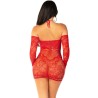 LEG AVENUE - MINIVESTIDO DE REJILLA CON HOMBROS DESCUBIERTOS Y MANGA LARGA ROJO